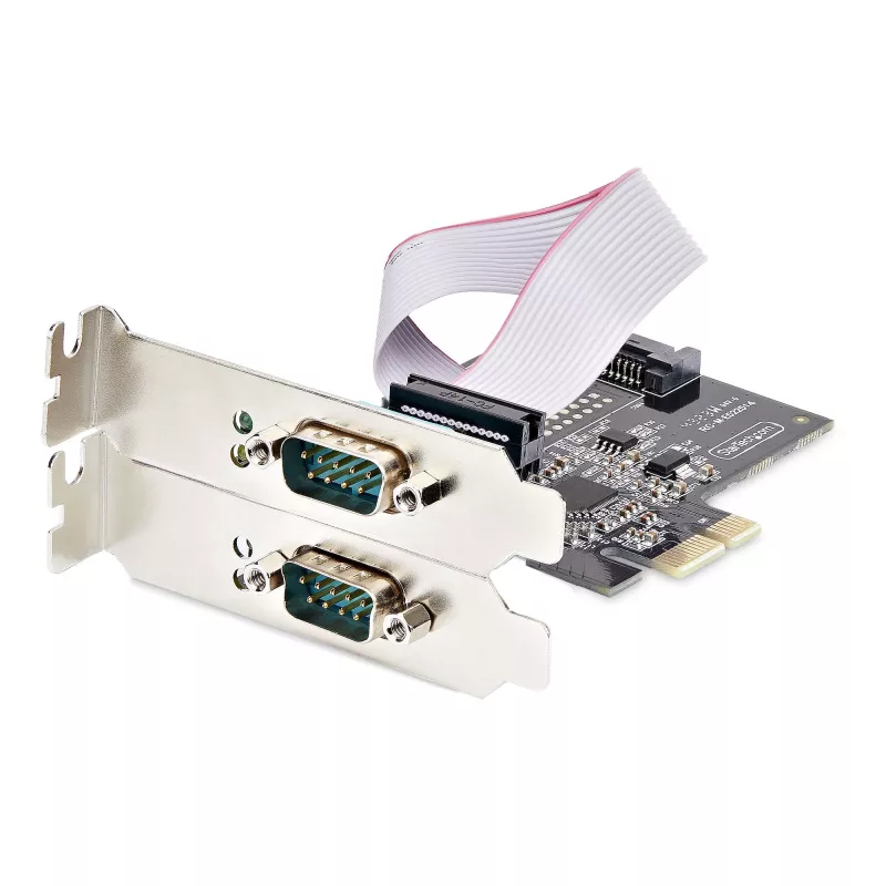 StarTech.com 2-Port Serial PCIe Card, Dual-Port PCI Express to RS232/RS422/RS485 (DB9) Serial Card, Low-Profile Brackets Incl., 16C1050 UART, Windows/Linux, TAA Compliant - Level-4 ESD Protection