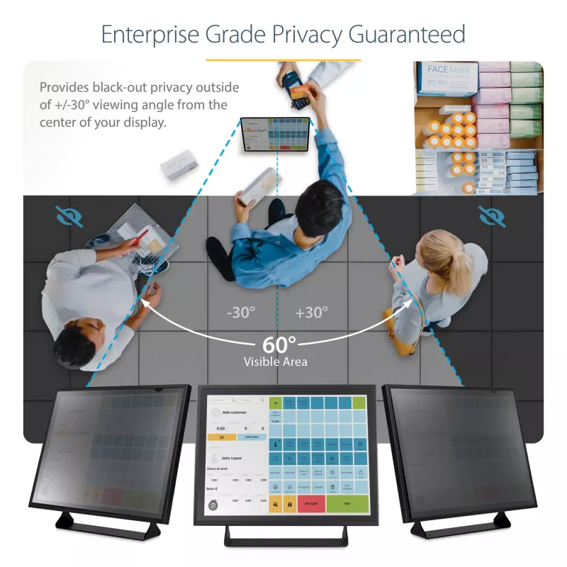 StarTech.com 19-inch 5:4 Computer Monitor Privacy Filter, Anti-Glare Privacy Screen w/51% Blue Light Reduction, Monitor Screen Protector w/+/- 30 Deg. Viewing Angle