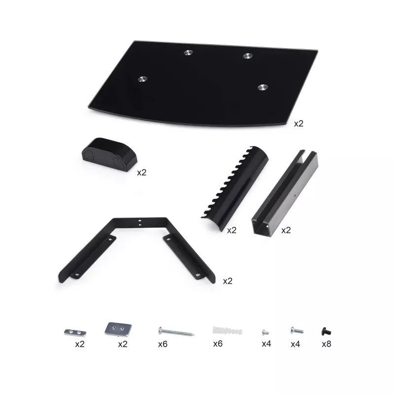 StarTech.com Dual Floating Wall-Mounted AV Shelves, Adjustable Height Shelf For Under TV, Organize A/V Equipment On Black Tempered Glass Shelves