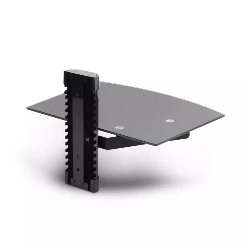 StarTech.com Floating Wall-Mounted AV Shelf, Adjustable Height Shelf For Under TV, Organize A/V Equipment On Black Tempered Glass Shelf