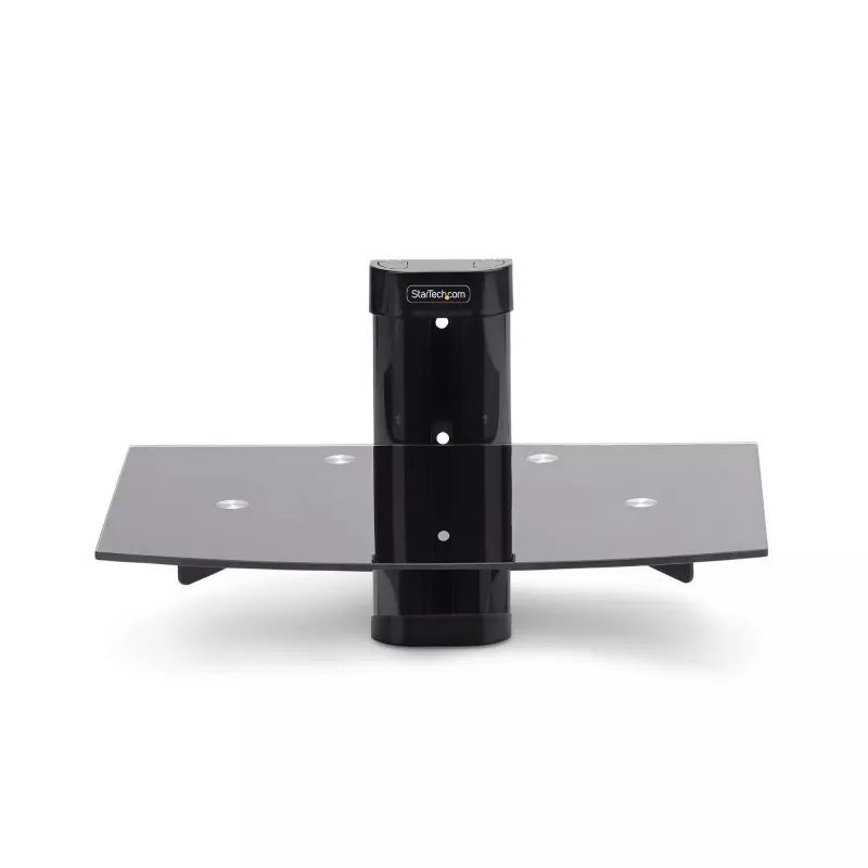StarTech.com Floating Wall-Mounted AV Shelf, Adjustable Height Shelf For Under TV, Organize A/V Equipment On Black Tempered Glass Shelf
