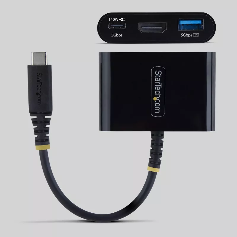 StarTech.com USB-C to HDMI Multiport Adapter with 140W PD Charging, 4K 60Hz HDMI, USB 5Gbps Hub, Mini Dock For MacBook / Dell / Thinkpad / HP / iPad / Tablets