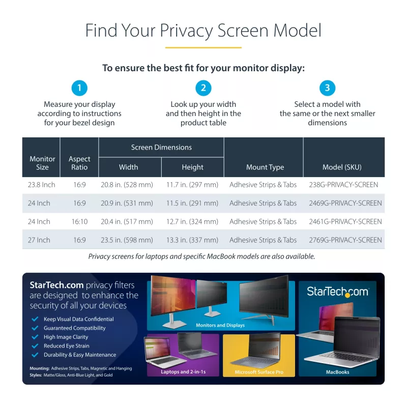 StarTech.com 27-inch 16:9 Gold Monitor Privacy Screen, Reversible Filter w/Enhanced Privacy, Glossy Computer Security Filter, Removable Screen Protector/Shield, +/- 30 Deg.