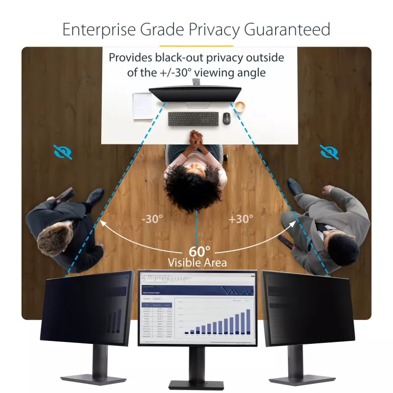 StarTech.com 27-inch 16:9 Computer Monitor Privacy Screen, Hanging Acrylic Filter, Quick-Install Security Shield, Monitor Screen Protector, +/- 30 Deg. View, Glossy
