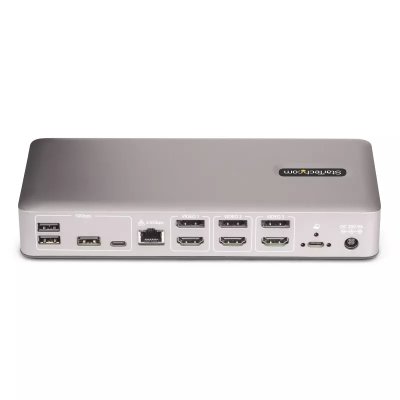 StarTech.com Triple-Monitor USB4 Docking Station, 4K 60Hz HDMI or DisplayPort, 100W Laptop Charging, 2.5GbE, USB-C Multi-Monitor Dock, Driverless