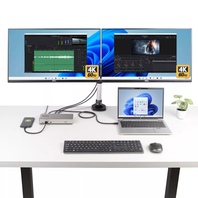 StarTech.com Triple-Monitor USB4 Docking Station, 4K 60Hz HDMI or DisplayPort, 100W Laptop Charging, 2.5GbE, USB-C Multi-Monitor Dock, Driverless