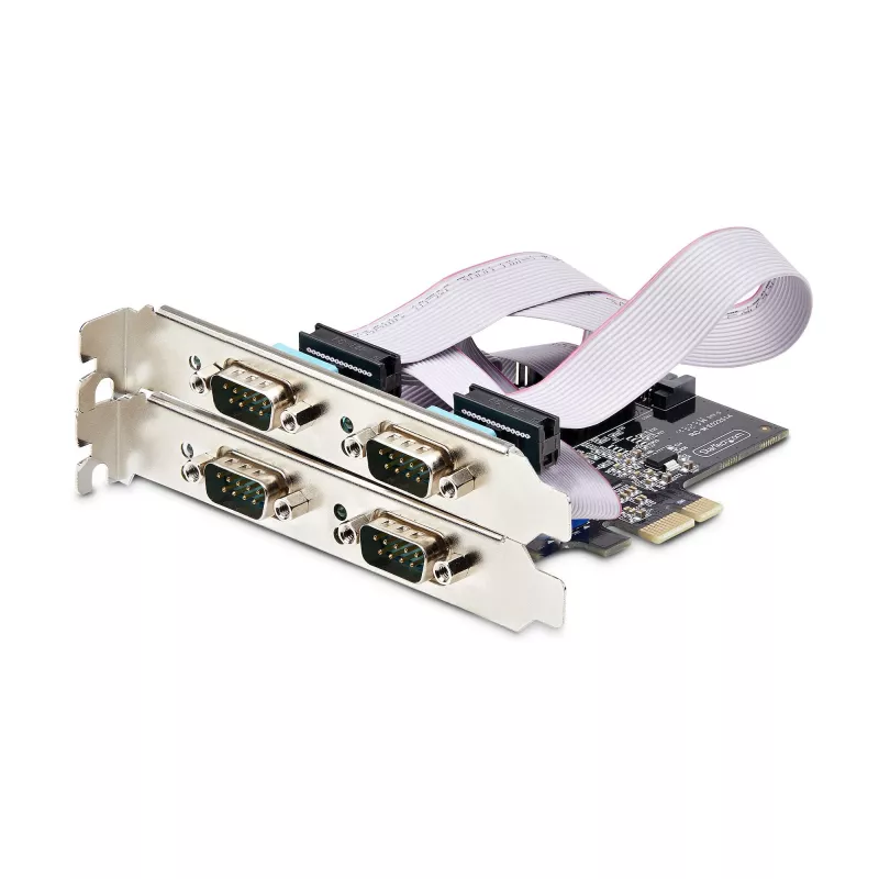 StarTech.com 4-Port Serial PCIe Card, Quad-Port PCI Express to RS232/RS422/RS485 (DB9) Serial Card, Low-Profile Bracket Incl., 16C1050 UART, Windows/Linux, TAA Compliant - Level-4 ESD Protection
