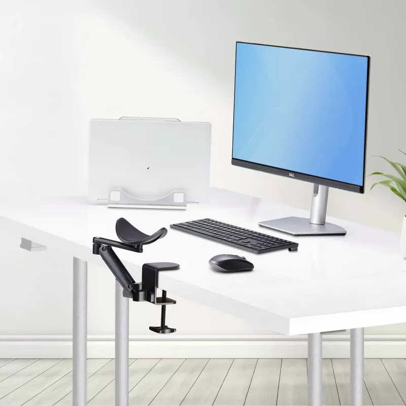 StarTech.com Adjustable Arm Rest for Office Desk, Ergonomic Arm/Elbow Support, 360-Degree Rotation, Clamp-On/No Drill Installation, Black