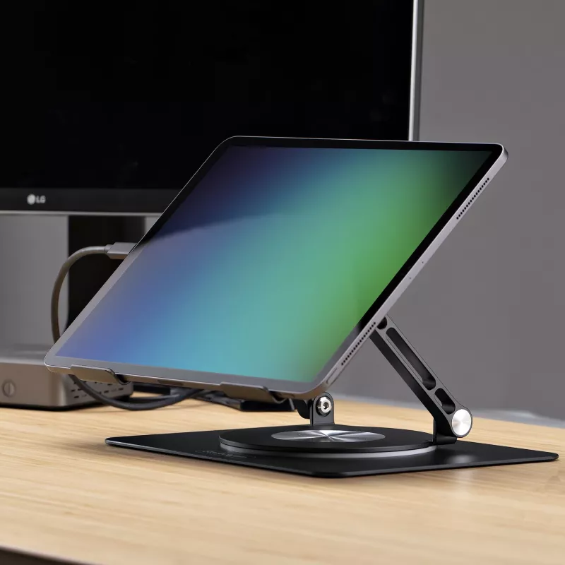 StarTech.com Rotating Laptop Stand, 360 Swivel, Ergonomic Desk Riser for Computer, Elevated Tray w/ Adjustable Tilt, Max 11lb/5kg, Aluminum Build, Portable Design