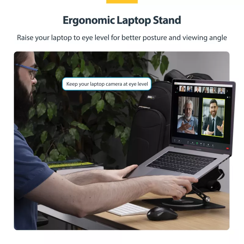 StarTech.com Rotating Laptop Stand, 360 Swivel, Ergonomic Desk Riser for Computer, Elevated Tray w/ Adjustable Tilt, Max 11lb/5kg, Aluminum Build, Portable Design