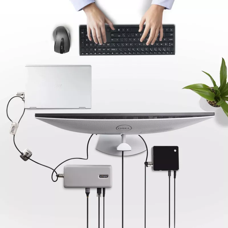 StarTech.com Laptop/Desktop & Peripheral Lock Kit, Theft-Deterring Security Lock, K-Slot, 9.8ft (3m) Steel Cable, 3x Devices, User-Resettable 4-Digit Lock - TAA