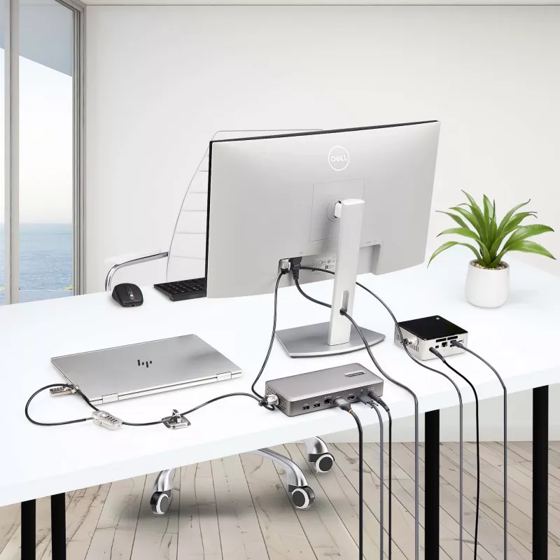 StarTech.com Laptop/Desktop & Peripheral Lock Kit, Theft-Deterring Security Lock, K-Slot, 9.8ft (3m) Steel Cable, 3x Devices, User-Resettable 4-Digit Lock - TAA