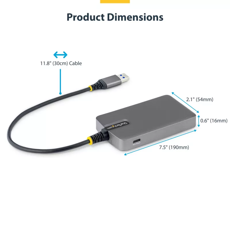 StarTech.com 4-Port USB-A Hub, 5Gbps, Bus Powered, USB-A to 4x USB-A Hub with USB-C Auxiliary Power Input, 1ft/30cm Host Cable, Portable Desktop/Laptop USB Hub