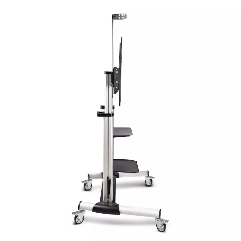 StarTech.com Rolling TV Cart/Stand On Wheels For 60-100inch Flat Screens Up To 220lb (100kg), Height Adjustment via Hand Crank, Mobile/Portable Trolley Mount
