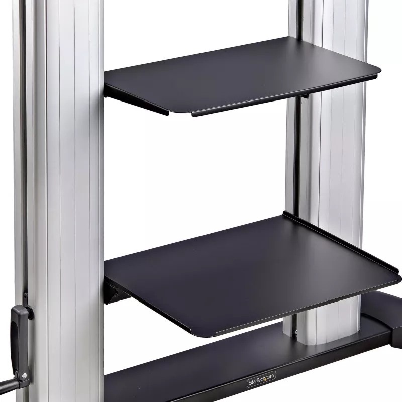 StarTech.com Rolling TV Cart/Stand On Wheels For 60-100inch Flat Screens Up To 220lb (100kg), Height Adjustment via Hand Crank, Mobile/Portable Trolley Mount
