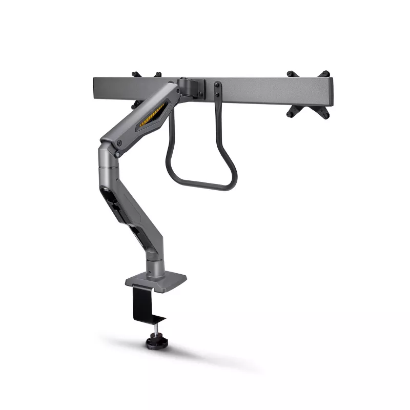 StarTech.com Desk Mount Dual Monitor Arm with Crossbar, Up To 27 inch Displays, VESA 75x75/100x100, Max 33lb/15kg, C-Clamp, Fully Articulating, Mechanical Spring, TAA