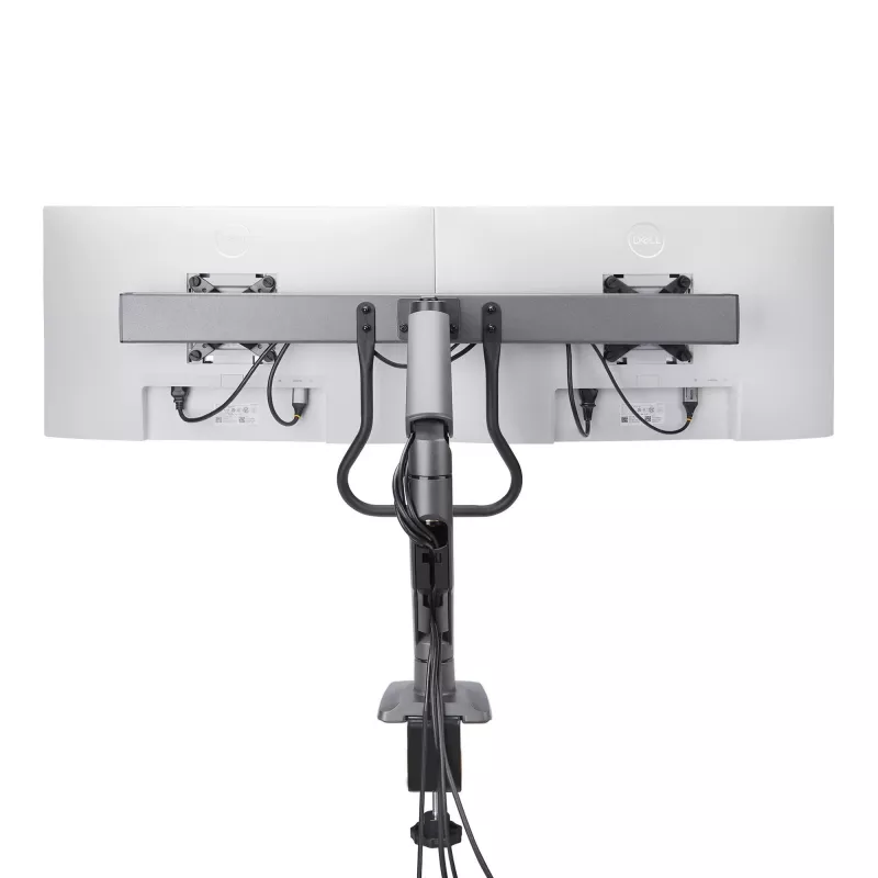 StarTech.com Desk Mount Dual Monitor Arm with Crossbar, Up To 27 inch Displays, VESA 75x75/100x100, Max 33lb/15kg, C-Clamp, Fully Articulating, Mechanical Spring, TAA
