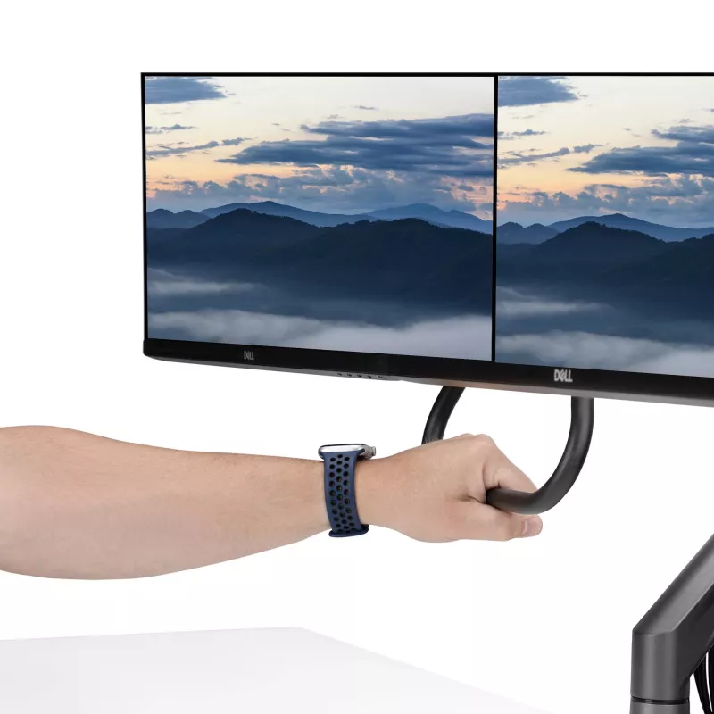 StarTech.com Desk Mount Dual Monitor Arm with Crossbar, Up To 27 inch Displays, VESA 75x75/100x100, Max 33lb/15kg, C-Clamp, Fully Articulating, Mechanical Spring, TAA