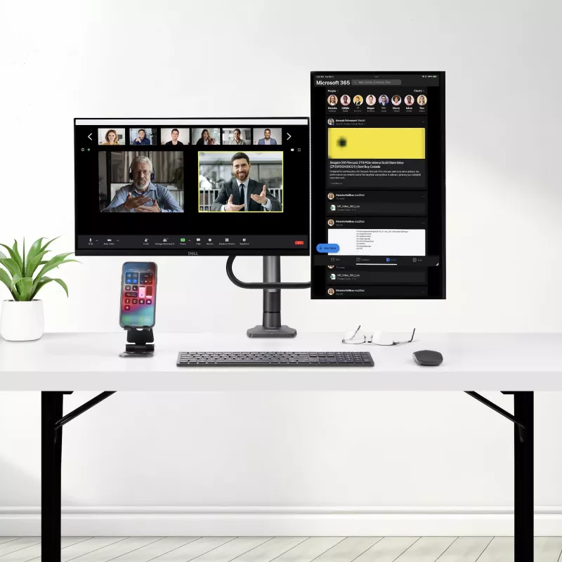 StarTech.com Desk Mount Dual Monitor Arm with Crossbar, Up To 27 inch Displays, VESA 75x75/100x100, Max 33lb/15kg, C-Clamp, Fully Articulating, Mechanical Spring, TAA