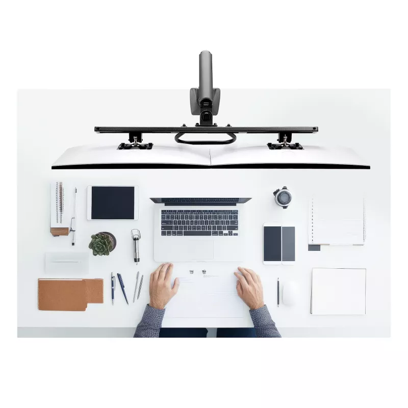 StarTech.com Desk Mount Dual Monitor Arm with Crossbar, Up To 27 inch Displays, VESA 75x75/100x100, Max 33lb/15kg, C-Clamp, Fully Articulating, Mechanical Spring, TAA