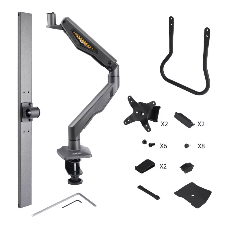 StarTech.com Desk Mount Dual Monitor Arm with Crossbar, Up To 27 inch Displays, VESA 75x75/100x100, Max 33lb/15kg, C-Clamp, Fully Articulating, Mechanical Spring, TAA