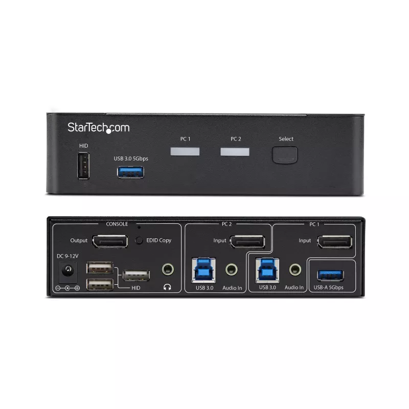 StarTech.com 2-Port DisplayPort KVM Switch, 4K 60Hz, DP 1.2, EDID Management, 2-Port USB 3.0 Hub, 4x USB HID Ports, TAA Compliant