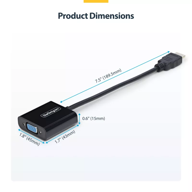 StarTech.com HDMI to VGA Adapter, Active Video Converter For Laptop/Desktop, 1920x1080 (1080p), HDMI Source to VGA Monitor/Display/Projector