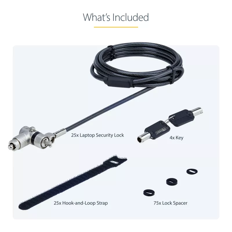 StarTech.com 25-Pack Universal Laptop Lock 6.6ft, Keyed Alike Locking Cable, Security Cable, Compatible w/Noble Wedge®/Nano/K-Slot, Anti-Theft Cut-Resistant Cable