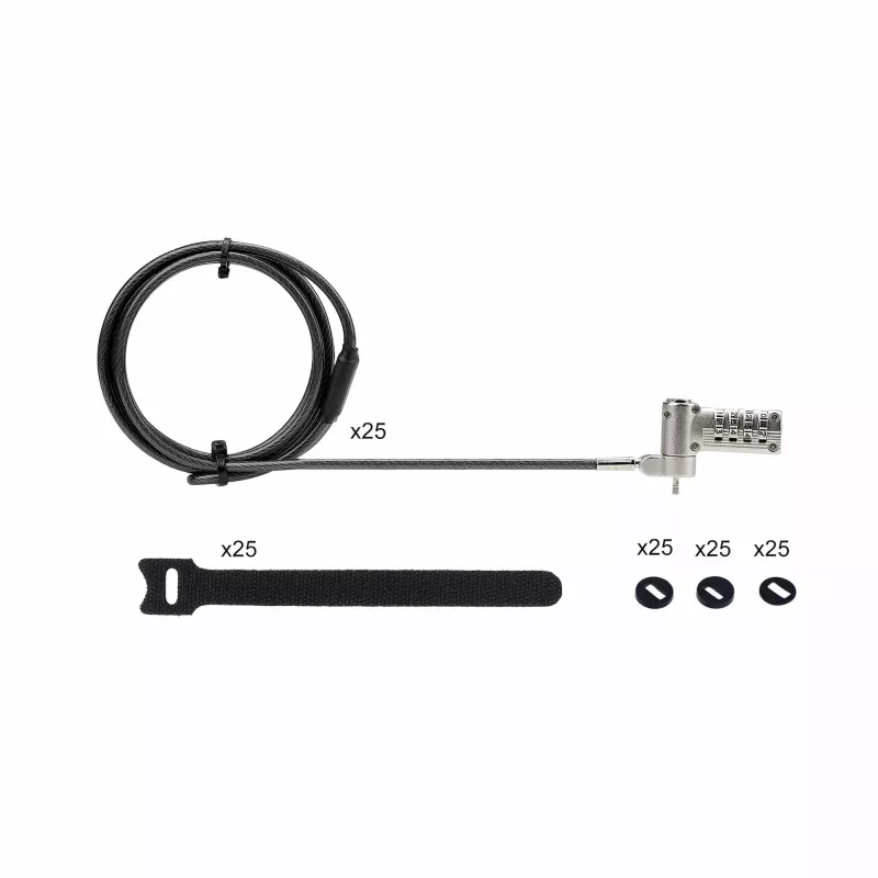 StarTech.com 25-Pack Universal Laptop Lock 6.6ft (2m), Serialized Security Cable for Notebook, Compatible With Noble Wedge®/Nano/K-Slot, Keyless Combination Cable - TAA