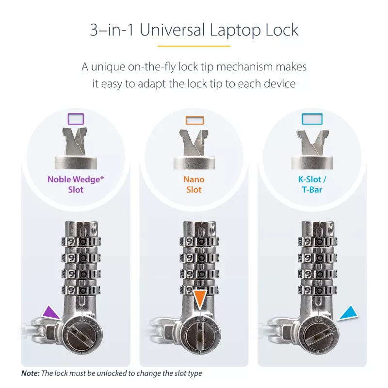 StarTech.com 25-Pack Universal Laptop Lock 6.6ft (2m), Serialized Security Cable for Notebook, Compatible With Noble Wedge®/Nano/K-Slot, Keyless Combination Cable - TAA