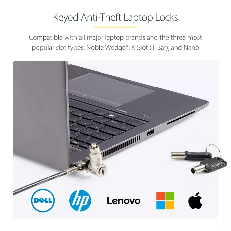StarTech.com 25-Pack Universal Laptop Lock 6.6ft (2m), Master Keyed Locking Cable, Computer Security, Compatible w/Noble Wedge®/Nano/K-Slot; Anti-Theft Cut-Resistant Cable