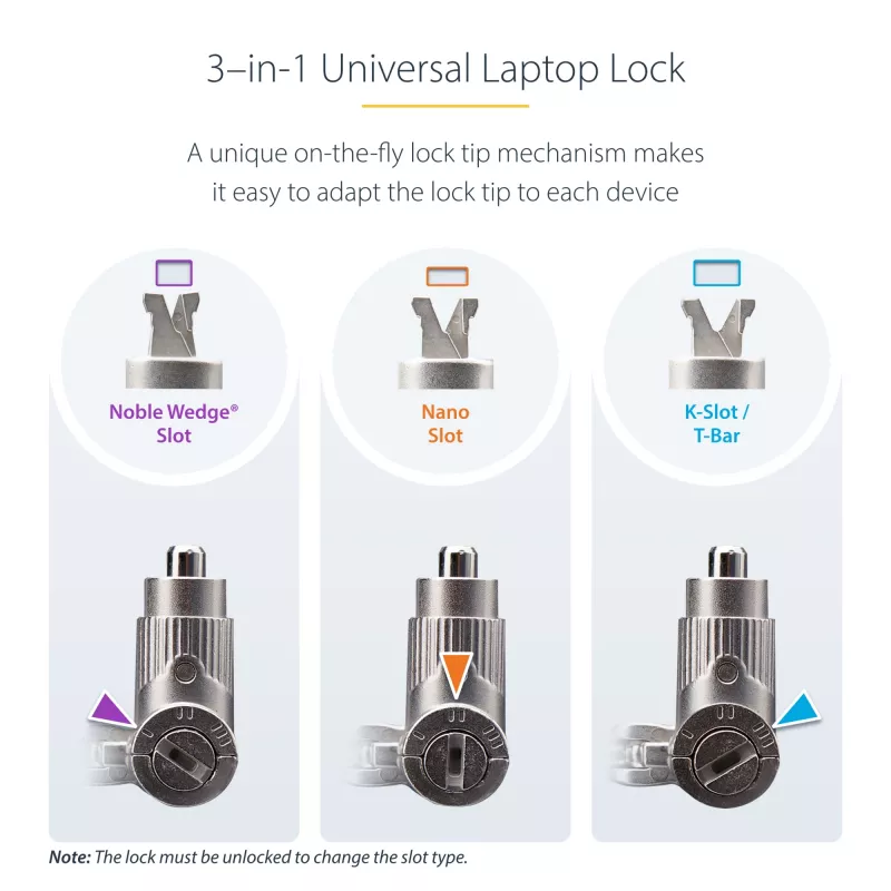 StarTech.com 25-Pack Universal Laptop Lock 6.6ft (2m), Master Keyed Locking Cable, Computer Security, Compatible w/Noble Wedge®/Nano/K-Slot; Anti-Theft Cut-Resistant Cable