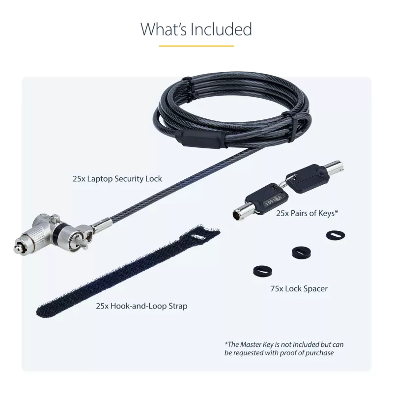 StarTech.com 25-Pack Universal Laptop Lock 6.6ft (2m), Master Keyed Locking Cable, Computer Security, Compatible w/Noble Wedge®/Nano/K-Slot; Anti-Theft Cut-Resistant Cable