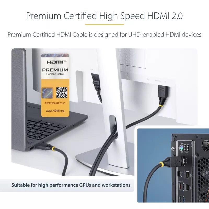 StarTech.com 2m (6.6ft) Premium Certified High Speed HDMI Cable, 4K 60Hz/1440p 144Hz, HDR10/HDCP 2.2/ARC, 18Gbps, UHD HDMI 2.0 Cord for TV/Monitor/Display, TPE Jacket