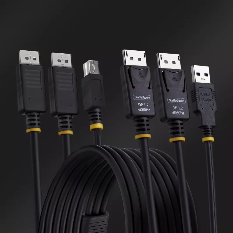 StarTech.com 6ft (1.8m) Dual-DisplayPort and USB 5Gbps KVM Cable, 4K 60Hz, Universally Compatible DP 1.2/USB 3.0 Combo Cable for Dual-Monitor KVM Switches