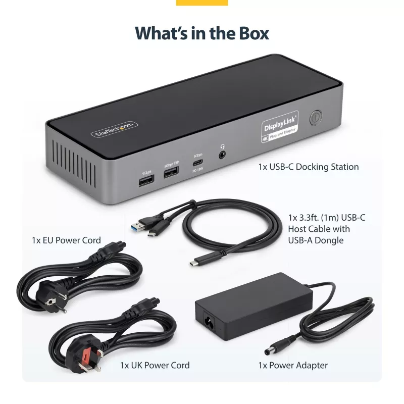 StarTech.com Triple-Monitor USB-C Docking Station, 140W Laptop Charging Dock for MacBook Pro and Windows, 4K 60Hz HDMI or DisplayPort, TAA