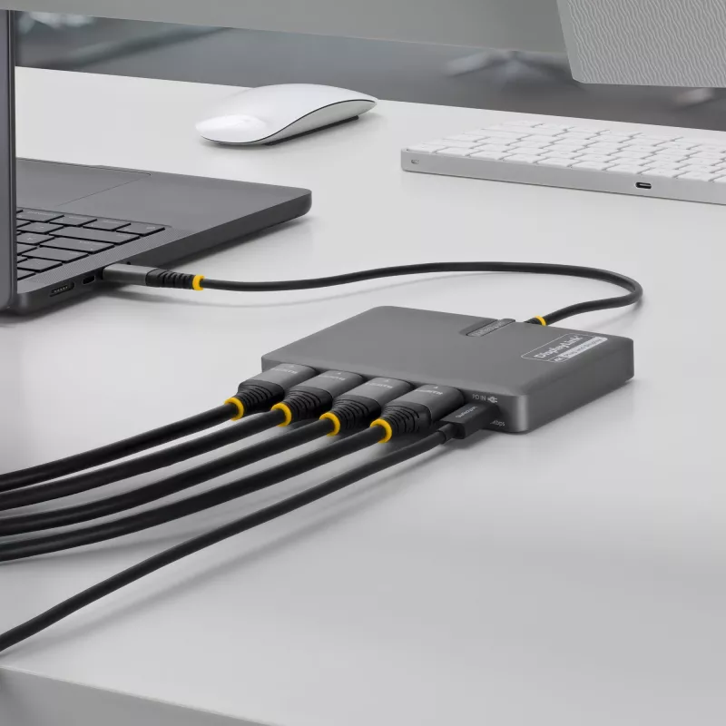 StarTech.com USB-C to Quad-Monitor Workstation Adapter, 4K 60Hz HDMI, 140W PD Passthrough for Laptop Charging, USB Port for Wireless Keyboard / Mouse, TAA
