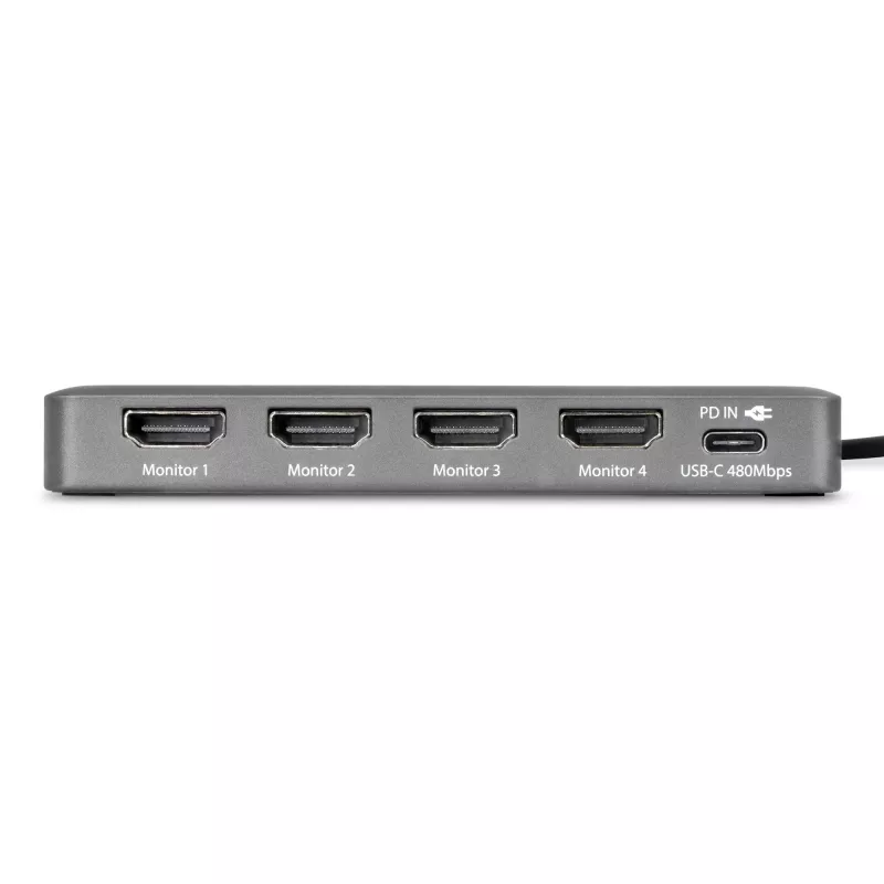 StarTech.com USB-C to Quad-Monitor Workstation Adapter, 4K 60Hz HDMI, 140W PD Passthrough for Laptop Charging, USB Port for Wireless Keyboard / Mouse, TAA