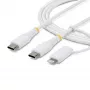 StarTech.com 2m (6ft) 2-in-1 Rugged USB-C Charging Cable with Lightning Adapter, 30W/60W (3A), Apple MFi Certified, Braided USB C Charger Cord for iPhone/iPad/Android