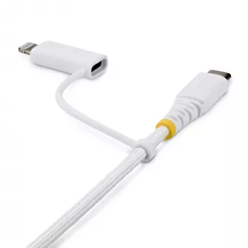 StarTech.com 2m (6ft) 2-in-1 Rugged USB-C Charging Cable with Lightning Adapter, 30W/60W (3A), Apple MFi Certified, Braided USB C Charger Cord for iPhone/iPad/Android