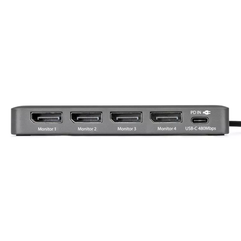 StarTech.com USB-C to Quad-Monitor Workstation Adapter, 4K 60Hz DisplayPort, 140W PD Passthrough for Laptop Charging, USB Port for Wireless Keyboard / Mouse, TAA