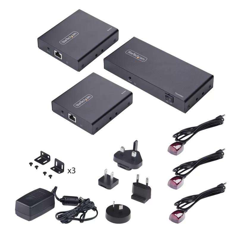 StarTech.com 2-Port HDMI Extender and Splitter Over CAT6, 4K 60Hz, Up to 230ft (70m), 1x2 HDMI over Ethernet Distribution Kit with IR and Power Over Cable