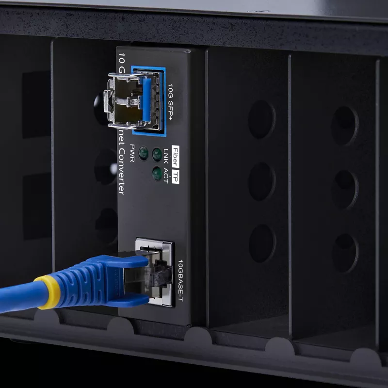 StarTech.com 10GbE SFP+ Fiber Media Converter, 10 Gigabit Ethernet RJ-45 to 10GBASE-X SFP+, Single-Mode, Multi-Mode, 16K Jumbo Frames, TAA Compliant