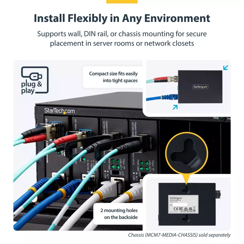 StarTech.com Gigabit Ethernet Copper-to-Fiber Media Converter, SM LC, 20km, 10/100/1000 Mbps, RJ45 to LC, Full Metal, 9K Jumbo Frames, TAA Compliant