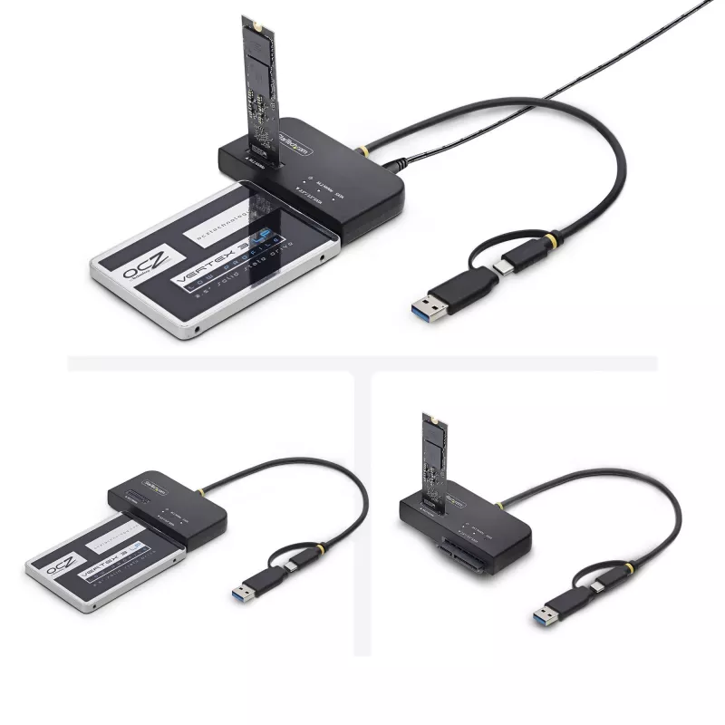 StarTech.com USB-C/USB-A to M.2 NVMe and 2.5in/3.5in SATA Adapter, 10Gbps, Tool-Free External SSD Hard Drive Reader, B+M/M-Key