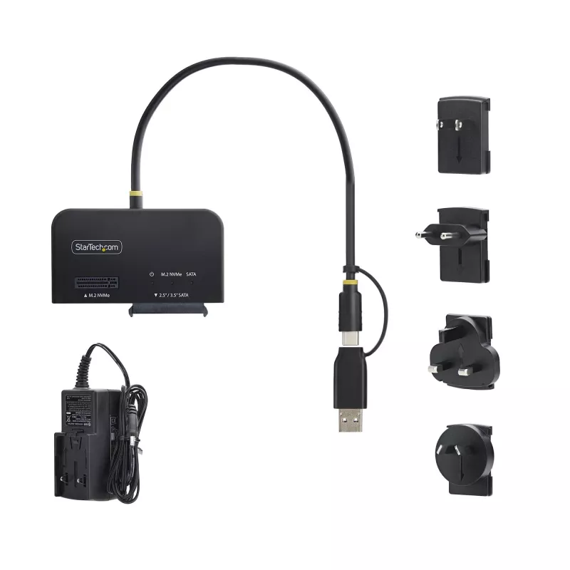 StarTech.com USB-C/USB-A to M.2 NVMe and 2.5in/3.5in SATA Adapter, 10Gbps, Tool-Free External SSD Hard Drive Reader, B+M/M-Key
