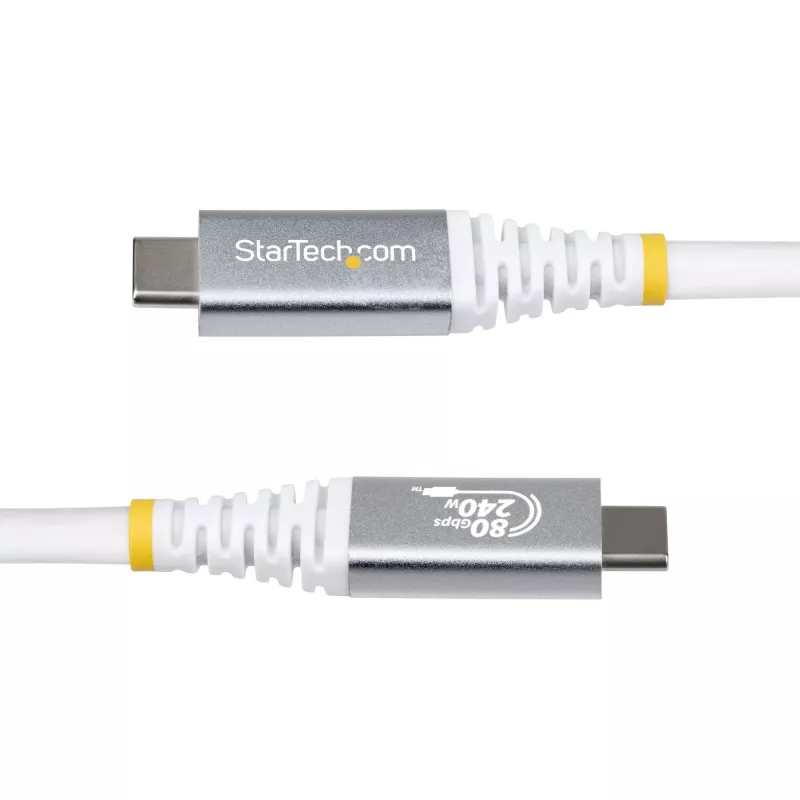 StarTech.com 1m (3ft) USB4 Cable, 80Gbps, USB-IF Certified USB-C Cable, 240W PD, 8K 120Hz/4K 240Hz DP2.1 DP80, TPE Jacket, Thunderbolt 4 Compatible - White USB-C Cord