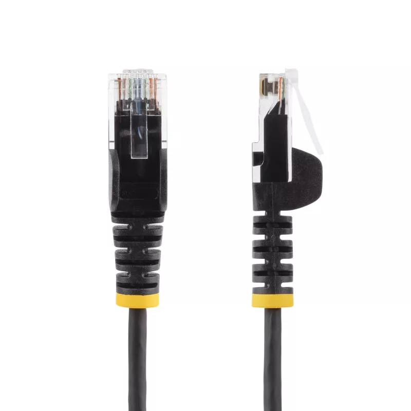 StarTech.com 25cm Black Slim CAT6 Ethernet Cable, Snagless, 100W PoE, UTP, LSZH, 28AWG Pure Bare Copper Wire, Slim RJ45 Network Patch Cord w/Strain Reliefs, Individually Tested