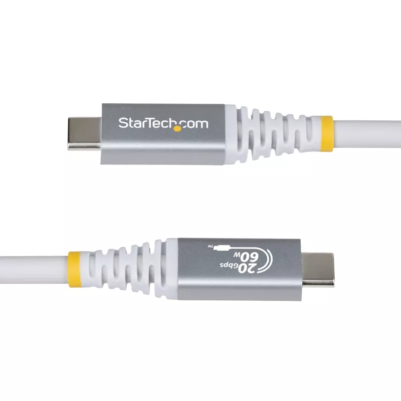 StarTech.com 3m (10ft) USB4 Cable, 20Gbps, USB-IF Certified USB-C Cable, 60W PD, 4K 120Hz DP 1.4, TPE Jacket, White USB-C Cord