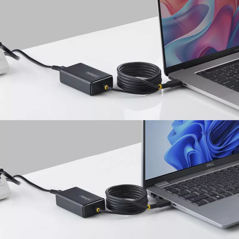 StarTech.com 65W USB-C Laptop Charger, 1.5m Tethered USB-C Cable, Power Adapter Brick for Dell, XPS, HP ProBook, MacBook Pro, Microsoft Surface Pro